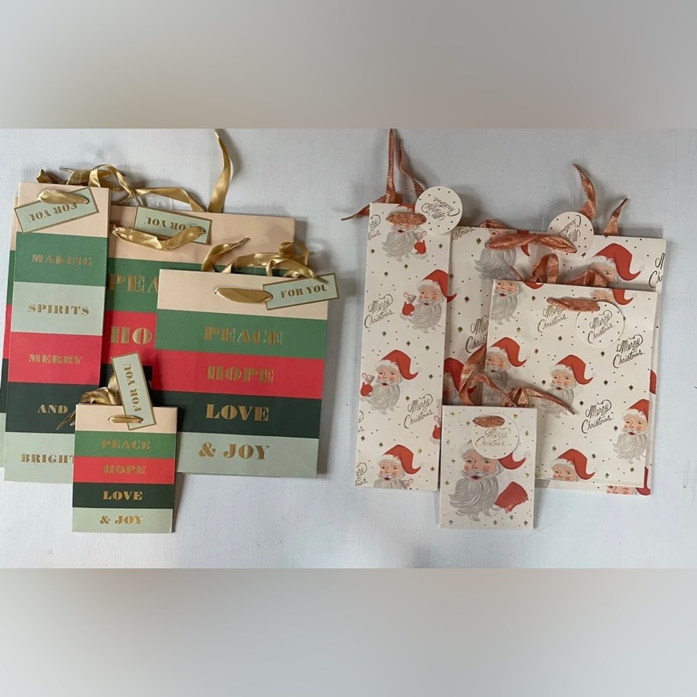 Rifle Paper Co. HOLIDAY Gift Bag Bundle Of 8 : Santa & Peace & Joy Designs
